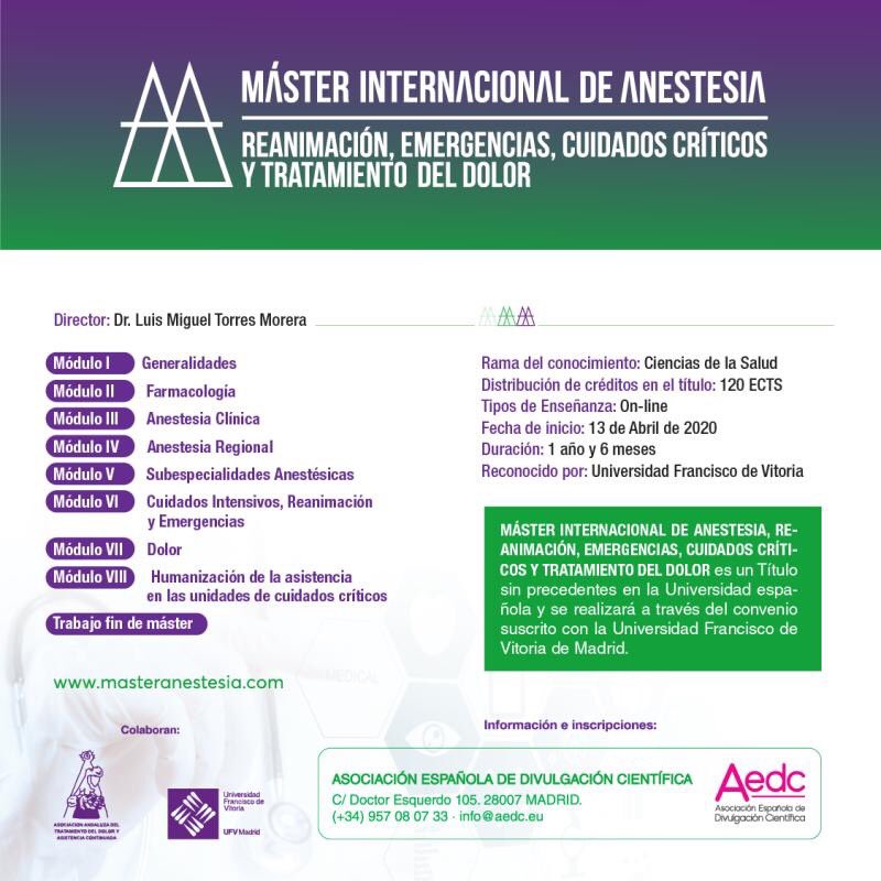 Preanest's tweet photo. 🟣🟢Master Internacional de Anestesia🟢🟣
Abierto plazo de inscripción:
https://t.co/JLBcNItvAV https://t.co/ajVNztoPaC