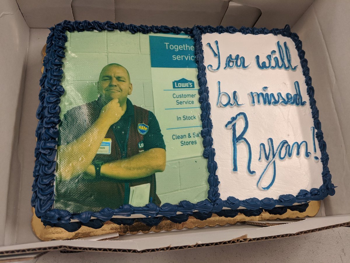 Fishon2612's tweet photo. Wishing Ryan the best of luck!  You will do great things! Stay in touch with your #lowesfamily #buhbyeRyan #faceonacake #goodluck #riverhead https://t.co/BzLMRnQcd2