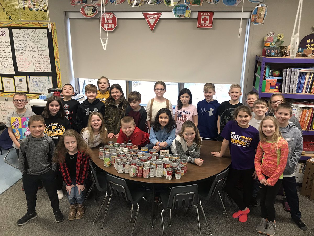 SES_thirdgrade's tweet photo. SES third grade “Souper Bowl” challenge. Third graders celebrated the SES Random Acts of Kindness  Challenge and geared up for the upcoming game by collecting soup to donate to a local food pantry. They collected almost 300 cans of soup! #connectses #bulletpride https://t.co/XzXE1eXbE8