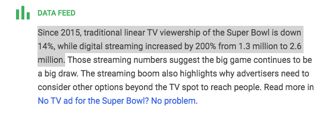 shaneoleary1's tweet photo. Or in other words *only* 97 million watch SuperBowl on TV while 2.6 million stream it...

Nice try Google... https://t.co/3jECODWAjc