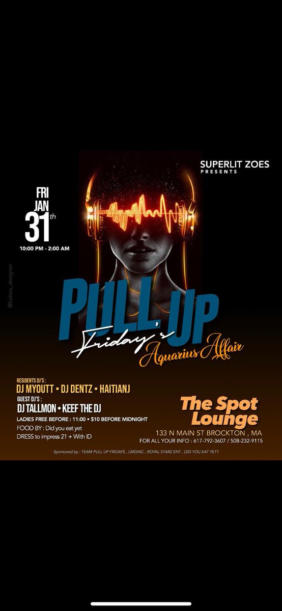 RealDjdentz's tweet photo. TONIGHT ROLL OUT  Pull Up Friday’s 👌
#AQUARIUSAFFAIR🌟 
#ladies free b4 11pm///Doors 10pm-2am|21+ID https://t.co/hCASN9R0IG