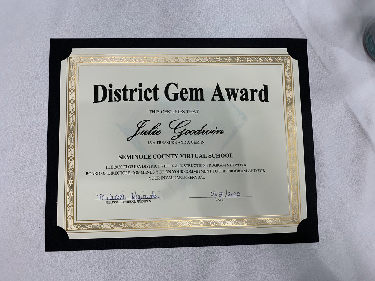 SeminoleVirtual's tweet photo. Congratulations Ms. Goodwin, 2020 District Gem for SCVS at the #fldvipn conference. We are so proud of you. https://t.co/S4DkBqgokQ