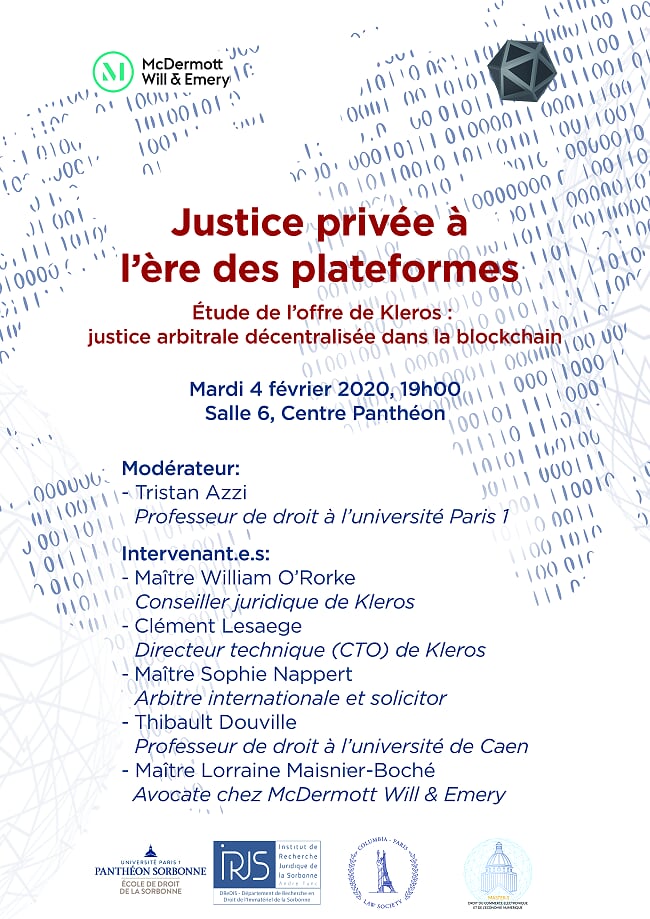 Nous vous attendons nombreux pour notre 2ème conférence de l'année sur la justice privée à l'ère des plateformes. N'hésitez à prendre contact avec nous si vous avez la moindre question à ce sujet. 
Bon week-end et à mardi !