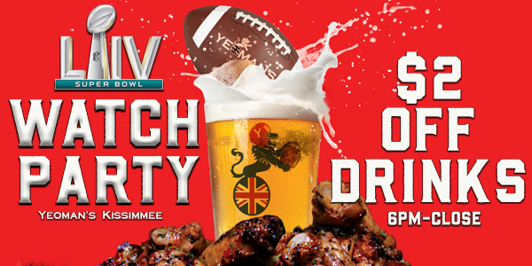 Our KISSIMMEE location will be hosting a Super Bowl #WatchParty! Join us to watch the biggest game of the year and enjoy $2 off all drinks from 6PM-close! #superbowlsunday