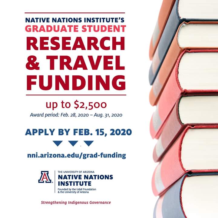 #Headsup! #Graduate #Student #Research #Funding
@NNIarizona  is offering research & travel funding for Indigenous graduate students engaging in Indigenous #nationbuilding related projects. 
 nni.arizona.edu/grad-funding
#NNI #StrengtheningIndigenousGovernance #NativeNationRebuilding