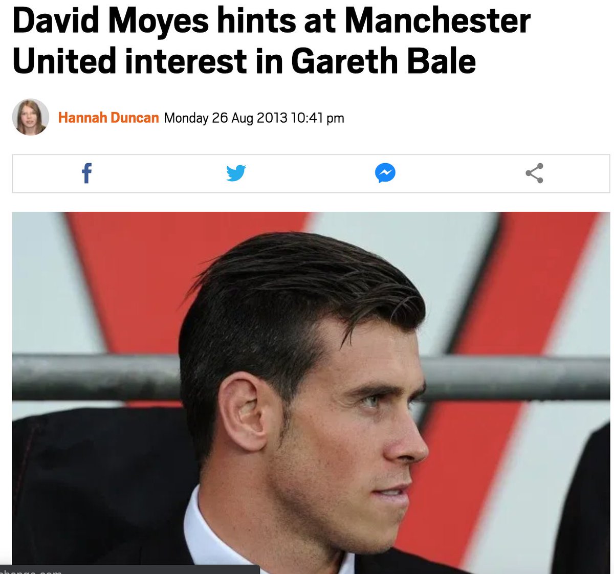 Moyes had been led to believe that Bale was coming and later revealed the club had a helicopter ready and waiting. Moyes was asked about the transfer and with a smile he said, "Manchester United are always looking at the best players and we’re always trying to improve the team."