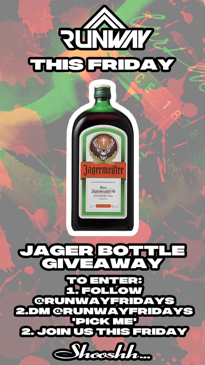 RunwayFriday's tweet photo. Have you entered tonight’s competition via our Instagram page?

You could potentially win you and your friends a bottle of Jager and a free table in VIP at @ShooshhBrighton tonight🍾 

#runwayfridays #roxpromotions #shooshh #brighton #sussex #brightonrox #sussexuni #brightonuni https://t.co/CzSMgagjIQ