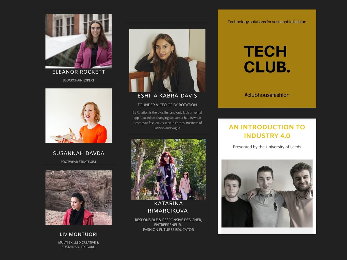 We have a great expert panel for the next #ClubhouseFashion. Join our 'Tech Club' as we discuss Technology solutions for sustainable fashion.
#globalfashionmarketplace #sdgfashion #sustainablefashion #fashionindustry #technologysolutions #techforgood #innovation #event #discuss
