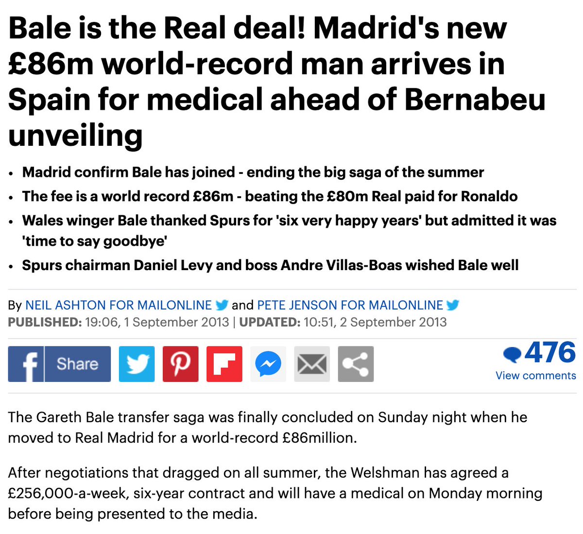 Three days later, United upped their bid for Fellaini and Baines to £36m, which was again rejected. Bale signed for Real Madrid. On deadline day we bid £40m for Sami Khedira and that was also rejected.