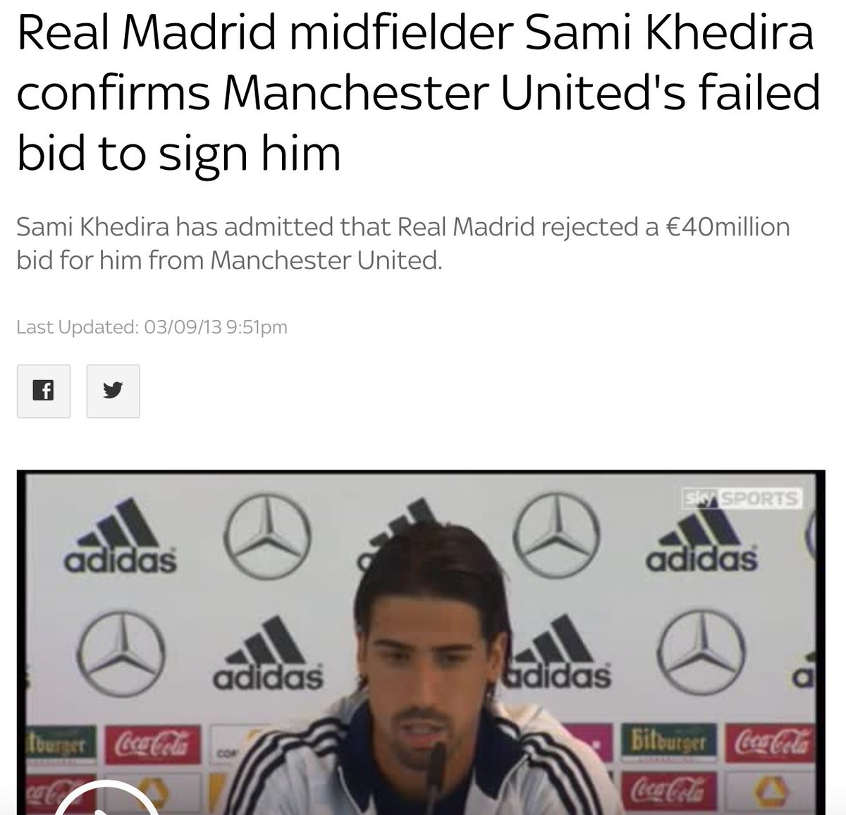 Three days later, United upped their bid for Fellaini and Baines to £36m, which was again rejected. Bale signed for Real Madrid. On deadline day we bid £40m for Sami Khedira and that was also rejected.