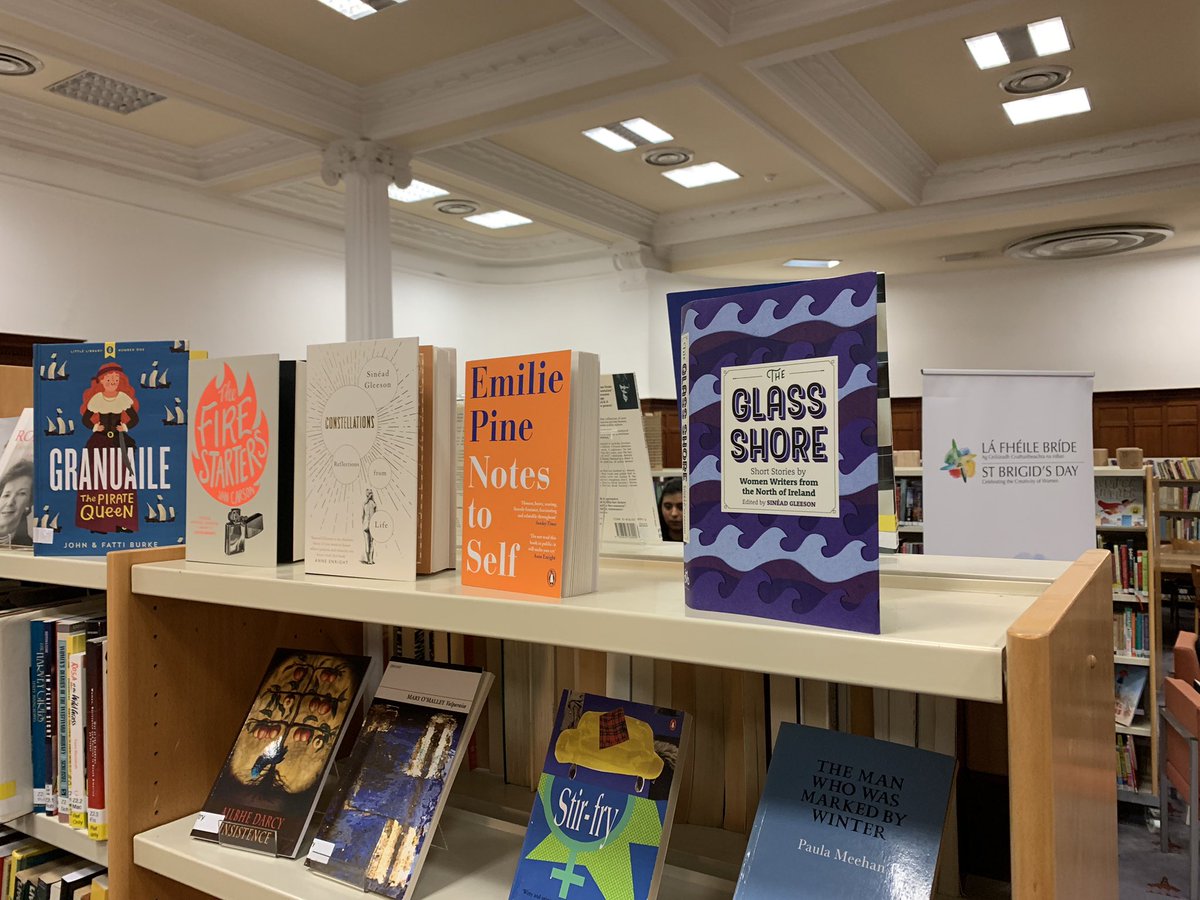 A shelf of books by Irish women authors in the Glasgow Women’s Library