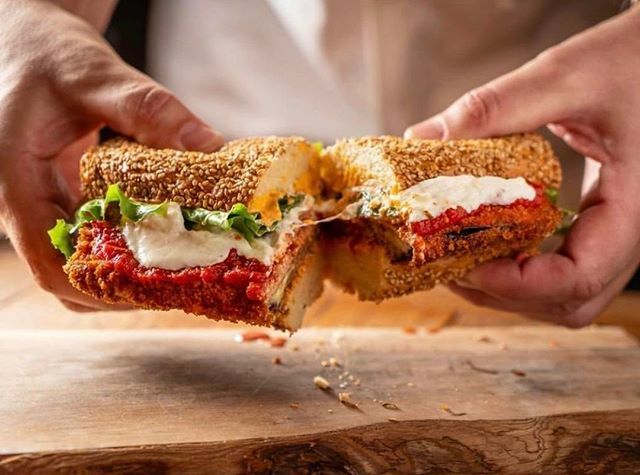 Eggplant Sandwich, burrata, tomato, escarole, roasted peppers #lunch #tribeca #locandaverde