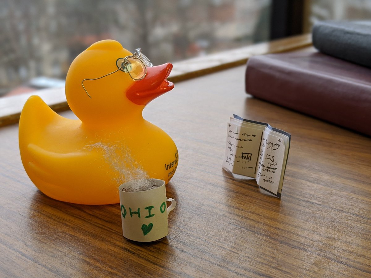 ECTatOHIO's tweet photo. #ectduckoftheweek! This duck is studying hard while enjoying some hot chocolate! Share pics of your ducks with the tag #ectduck! https://t.co/SX3NVG6AiQ