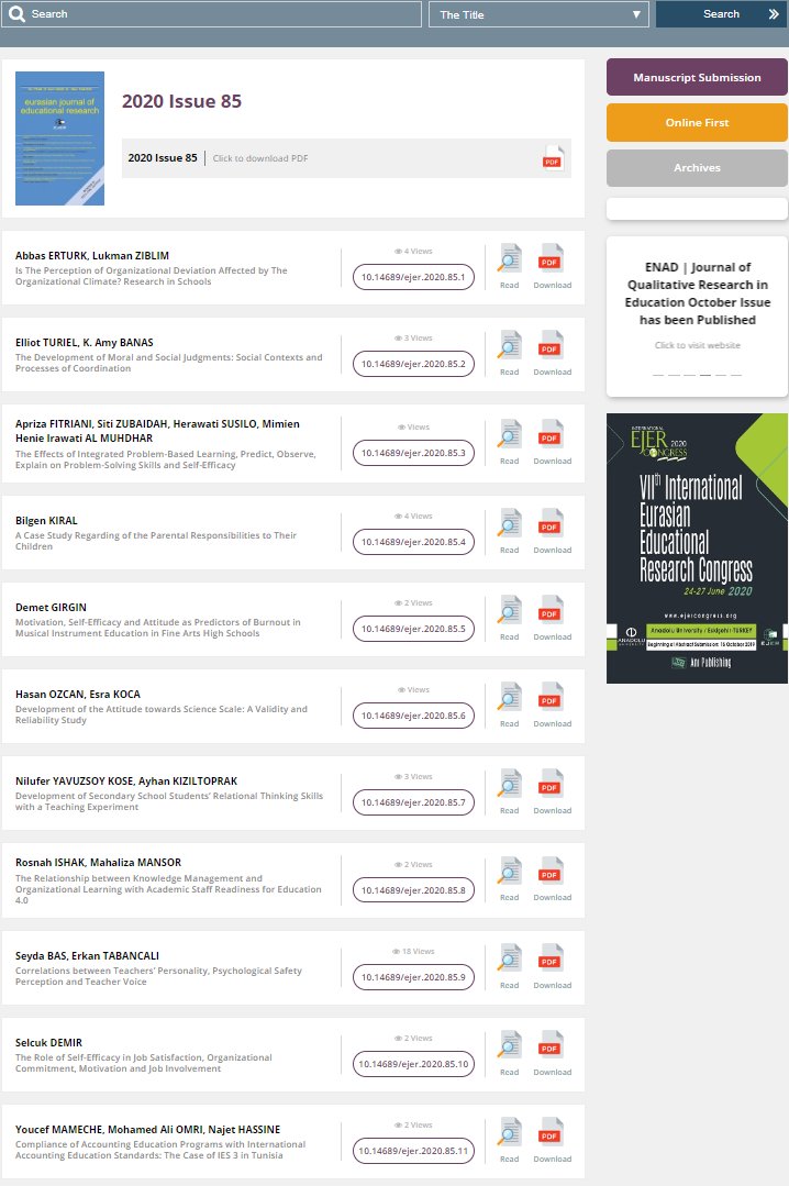 New articles for the Eurasian Journal of Educational Research are available online. URL: ejer.com.tr
#Education
#Research
#Eğitim
#Araştırma