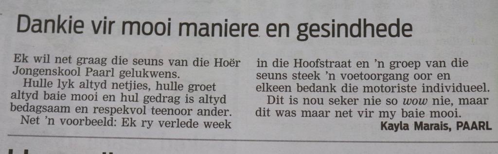 Altyd lekker om dit as old boy van n man se Alma mater te lees!!!!! Trots!!! #classof2003 <a href="/Paarl_Boishaai/">Paarl Boys' High</a> <a href="/drgatto82/">Bernard vdWesthuizen</a> <a href="/chargogameranch/">CHARLES VD HEVER</a> <a href="/BoishaaiOldBoys/">Boishaai Old Boys</a>