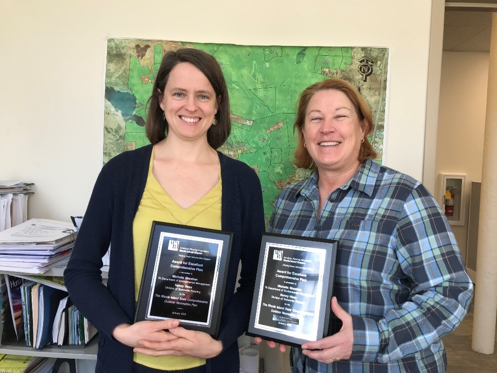 Michelle Sheehan with DEM’s Division of Planning & Development, left, and Nancy Hess with the RI Division of Statewide Planning.