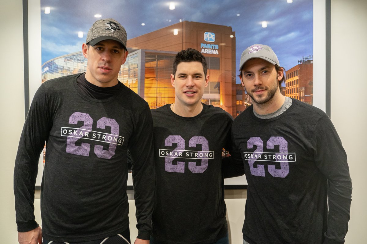 Malkin, Crosby, and Letang wear "Oskar Strong" t-shirts.