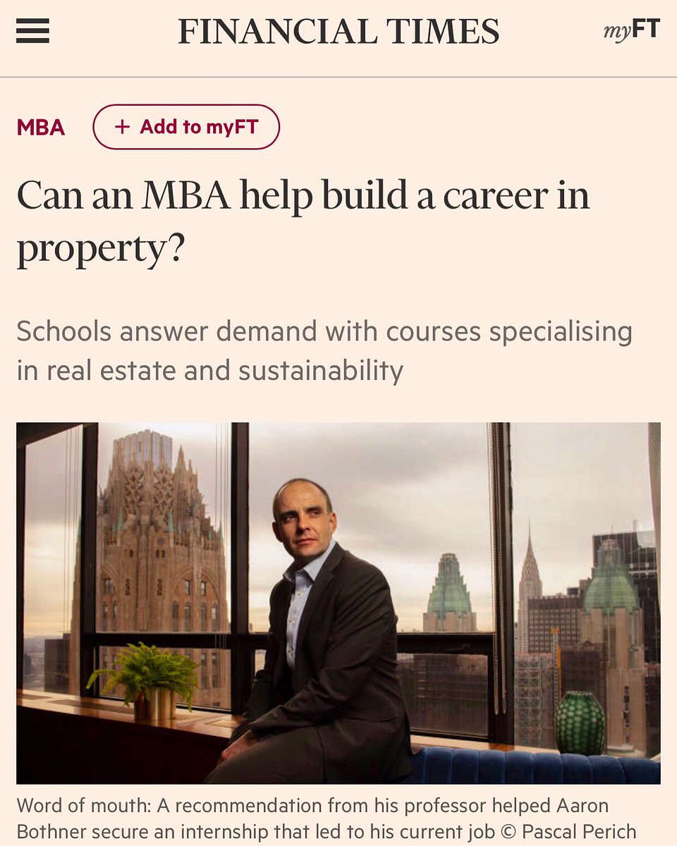 Learn how Georgetown’s MBA Program helped Aaron Bothner (M’16), VP of Acquisitions at Wafra, Inc., lay the foundations of his career in property. ft.com/content/cbda9e…