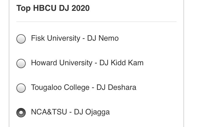 o_jagga's tweet photo. The support I’ve gained since I began my Djing journey been crazy, and I can’t thank you all enough. 
 
I’m blessed to be nominated in the running for the Top HBCU DJ spot in the nation🙏🏾  

https://t.co/kfrWjMhKdO

ALL VOTES MATTER🌹🖤
@HBCUbuzz

#NCAT #VoteDjOjagga #NotJustADj https://t.co/S6nypssuk9