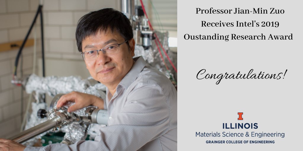 illinoismatse's tweet photo. Congratulations to Professor Zuo, who has been selected as one of Intel’s 2019 Outstanding Research Award winners for his collaborative research on “Enhanced Strain and Structural Analysis based on TEM” with Intel. 👏🏼 #WhyMatSE #Congrats https://t.co/qq6nOu0K3z