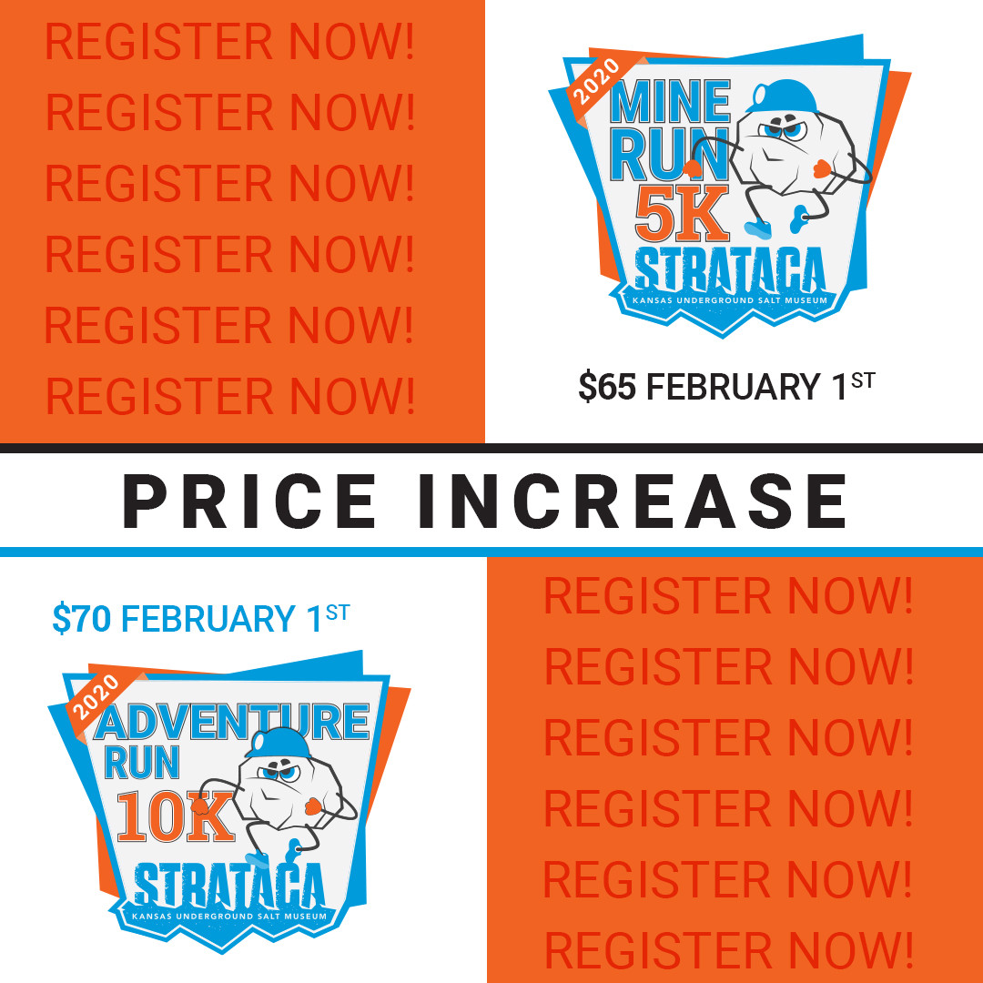 UnderKansas's tweet photo. TOMORROW, prices for the 5K and 10K will go UP - but only half of what they usually go up to. The 5k will be $65 and the 10k will be $70. Hurry! Get those early bird prices NOW!
#UnderKansas https://t.co/lnEtFAvoFf