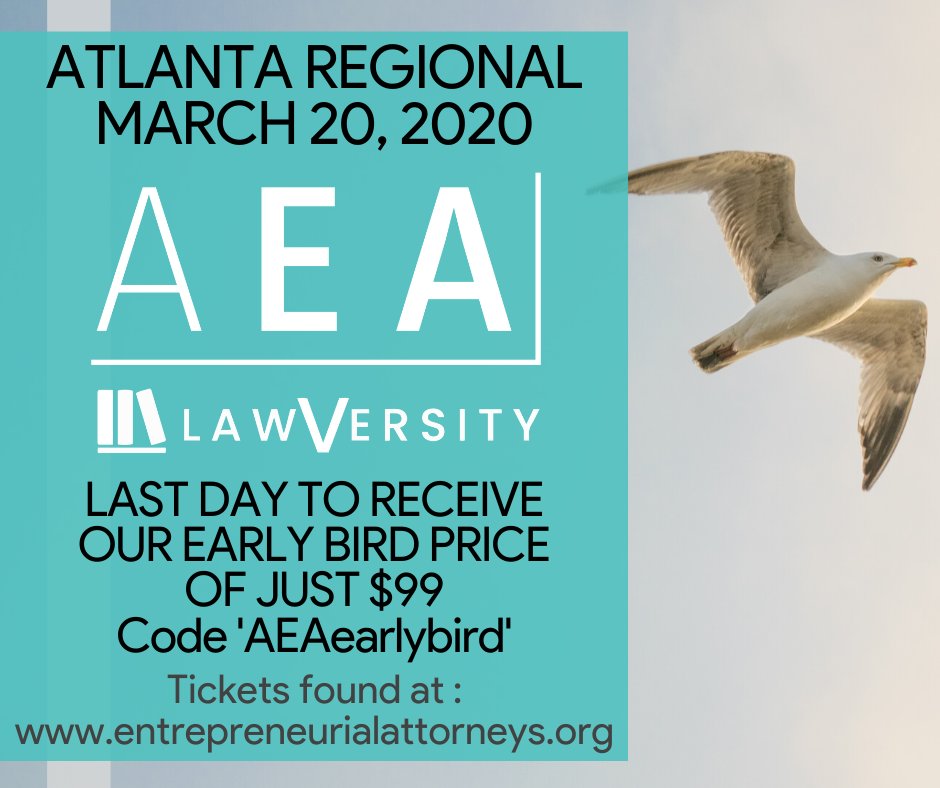 AEAttorneys's tweet photo. LAST DAY to take advantage of our early bird pricing! Only $99 to learn the latest marketing trends from industry experts. Head to our site and use code 'AEAearlybird' at checkout. You won't regret it! #AEA #ATL #DigitalMarketing #SEO #PPC https://t.co/coKxCWEjHt
