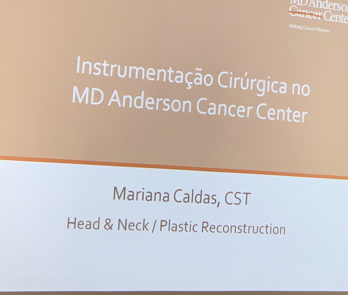 Our PeriOp team is known globally for excellence! Mariana Caldas presenting via Skype to conference in Brazil highlighting our best practices - timeouts, debriefs, and measures to keep our #oncsurgery patients safe @MDAndersonNews.