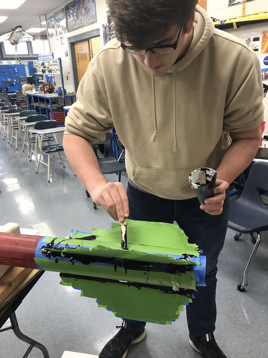 Currently working on the fillets for our full size rocket! We plan on conducting our first test flight on February 8th.