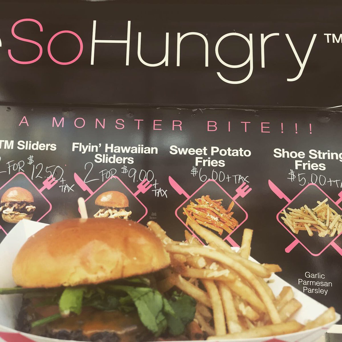 Our feature of the day is the incredible <a href="/mesohungrytoo/">Me So Hungry Too</a> with their sliders and amazing fries!
They also got the Monster Burger and The famous Duke, all with an insane flavor from a secret recipe that we all wish we had! Come get your Burgers today with us <a href="/WeLoveFoodeaze/">Foodeaze</a>