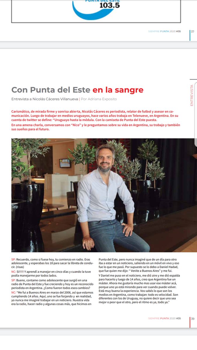nicocaceres05's tweet photo. Gracias a todo el equipo de la revista #SiemprePunta edición verano, por tenerme en cuenta para esta linda entrevista. @adra777 #SergioRezzano @ferdygoldsman https://t.co/vCHqonNdHO