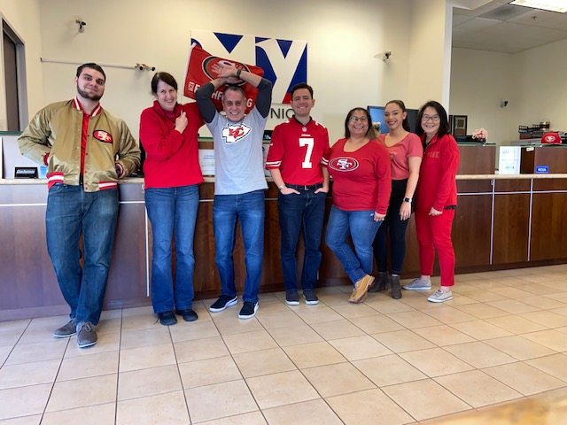 MycuCares's tweet photo. As our San Francisco 49ers head to Super Bowl LIV, the entire staff of MyCU wishes them the best of luck! Well...almost the entire staff. https://t.co/gSdmNZdisI