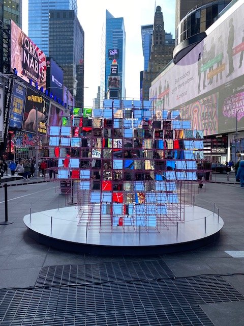 The dazzling Heart Squared installation, made from 125 square mirrors aligned to create a reflection in the shape of a pixel heart