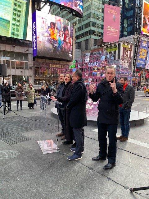 The designers take the podium in front of Heart Squared