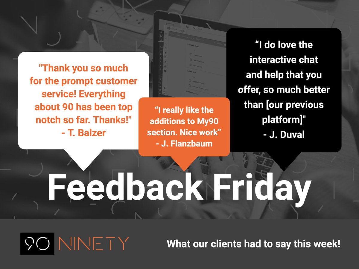 NinetyApp's tweet image. Another week, another opportunity to learn and grown from our clients' feedback. Thanks for always sharing with us! | #EOS #softwareforEOS #smallbusiness