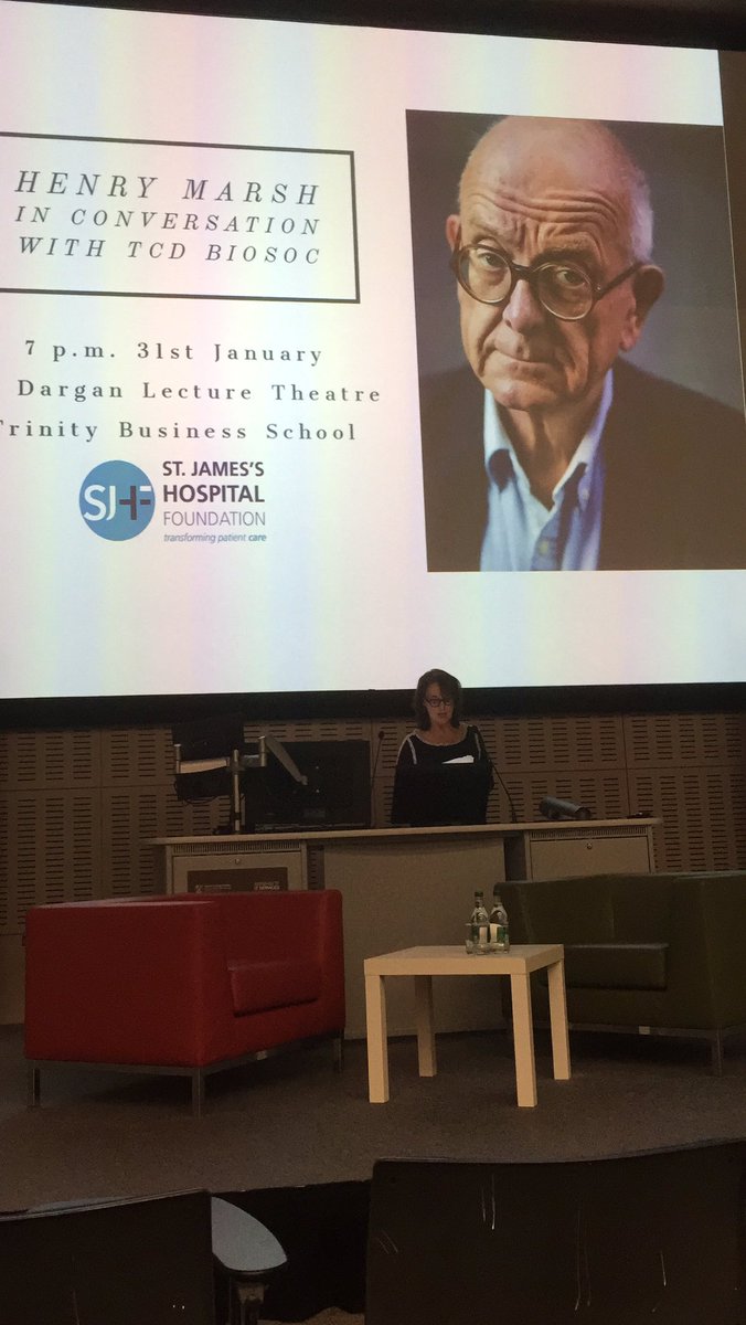 Prof RoseAnne Kenny introducing Mr Henry Marsh at TCD BioSoc this evening.