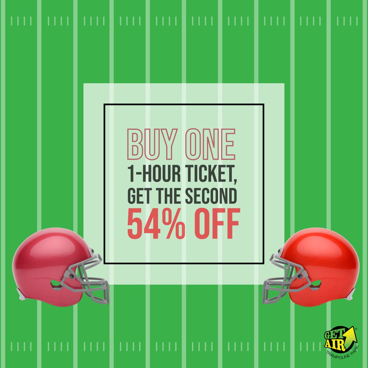 Score super savings with this big game offer! Buy one 1-hour jump ticket and get a second for 54% off online at hubs.ly/H0mQ_RR0 today. Hop on this offer soon, the last day to take advantage of this big deal is February 2! #SuperBowlLIV