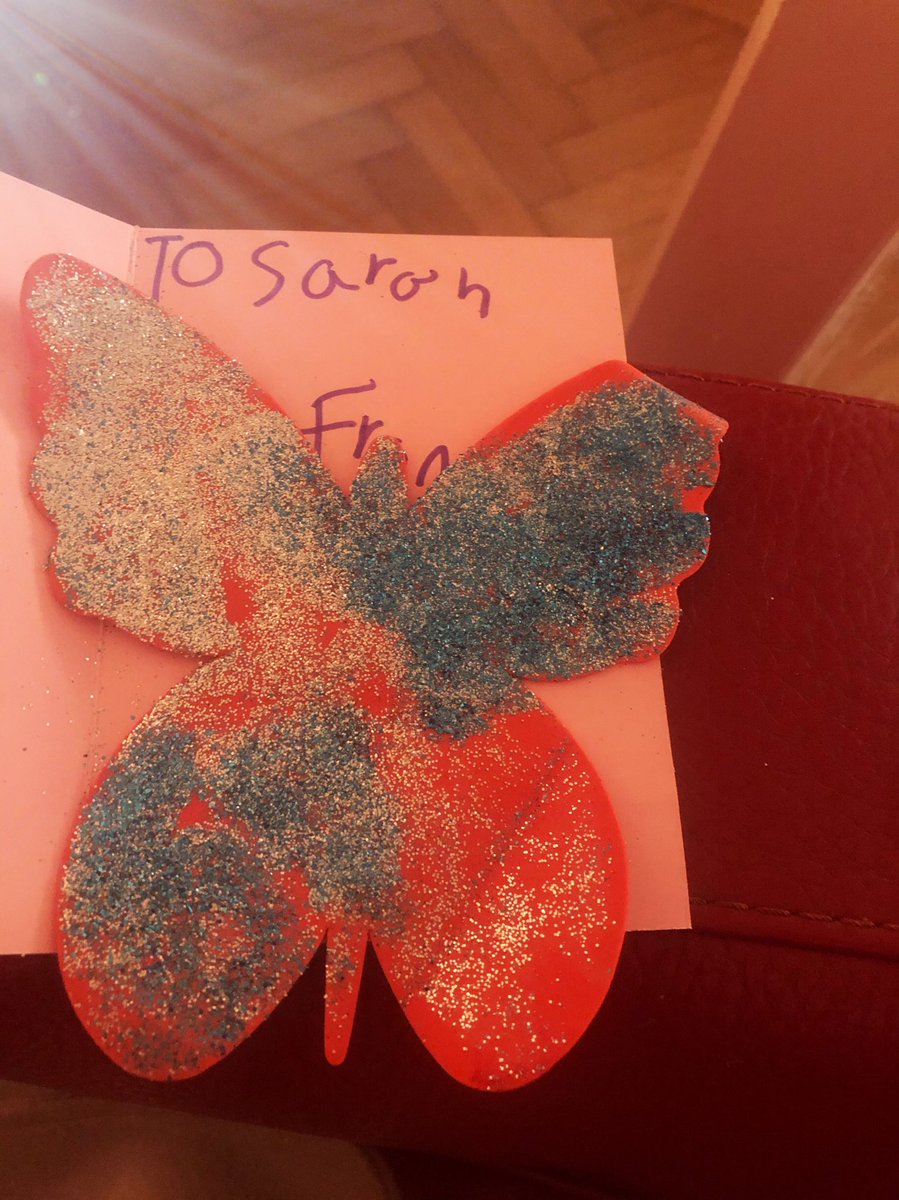 wilkoannie's tweet photo. Love my Job in #FE I get to teach a range of students at different levels, this has to be one of the best Jobs out there. This card has made my day.  I love how I’m happy and remind them of glittery butterfly. Students are a credit to the college💕#Westonhouse #bridgendcollege. https://t.co/UdXkEKzrY1