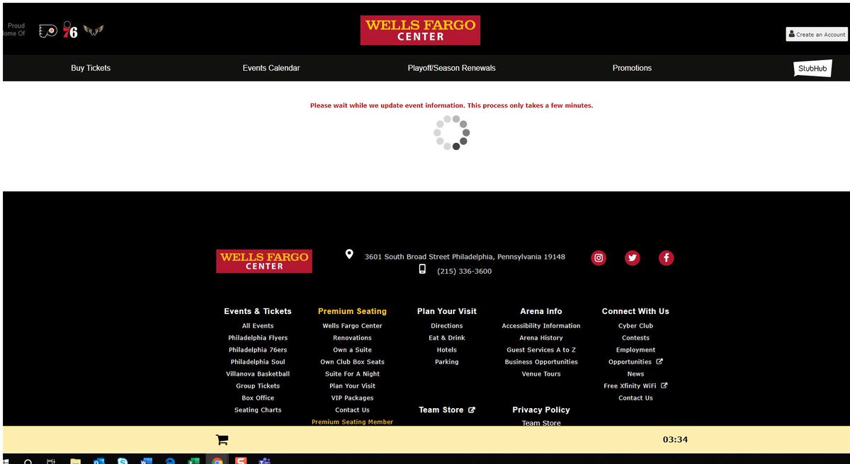 tommydapsRU's tweet photo. This is my favorite screenshot of the many issues I had today.  A countdown cart with no tickets in the cart.  Please get a real ticket service Wells Fargo Center.   @MCRofficial @WellsFargoCtr https://t.co/IaIFI0XMRu