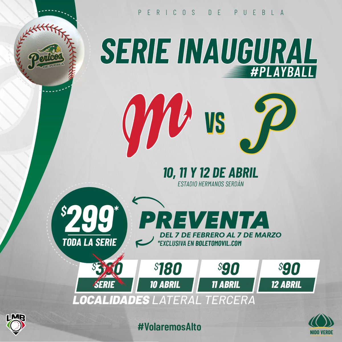 Pericos_Oficial's tweet photo. ¡🗣 tan sólo faltan 7️⃣0️⃣ días para que se cante #PlayBall ⚾️ en @ElNidoVerde 🏟! 

     🚨 El día 7 de febrero saldrá la preventa a través de @boletomovil 🎫 para que adquieran la serie inaugural completa 🆚 @DiablosRojosMX 👹 🚨 

#VolaremosAlto🦜 https://t.co/osGMkIr6Ch