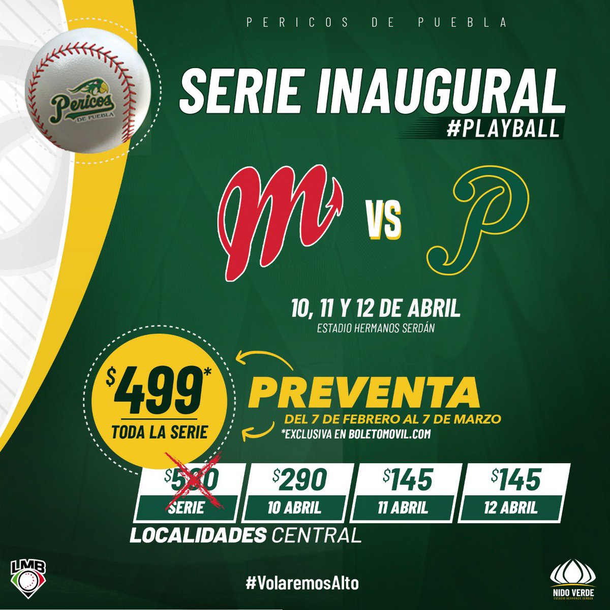Pericos_Oficial's tweet photo. ¡🗣 tan sólo faltan 7️⃣0️⃣ días para que se cante #PlayBall ⚾️ en @ElNidoVerde 🏟! 

     🚨 El día 7 de febrero saldrá la preventa a través de @boletomovil 🎫 para que adquieran la serie inaugural completa 🆚 @DiablosRojosMX 👹 🚨 

#VolaremosAlto🦜 https://t.co/osGMkIr6Ch