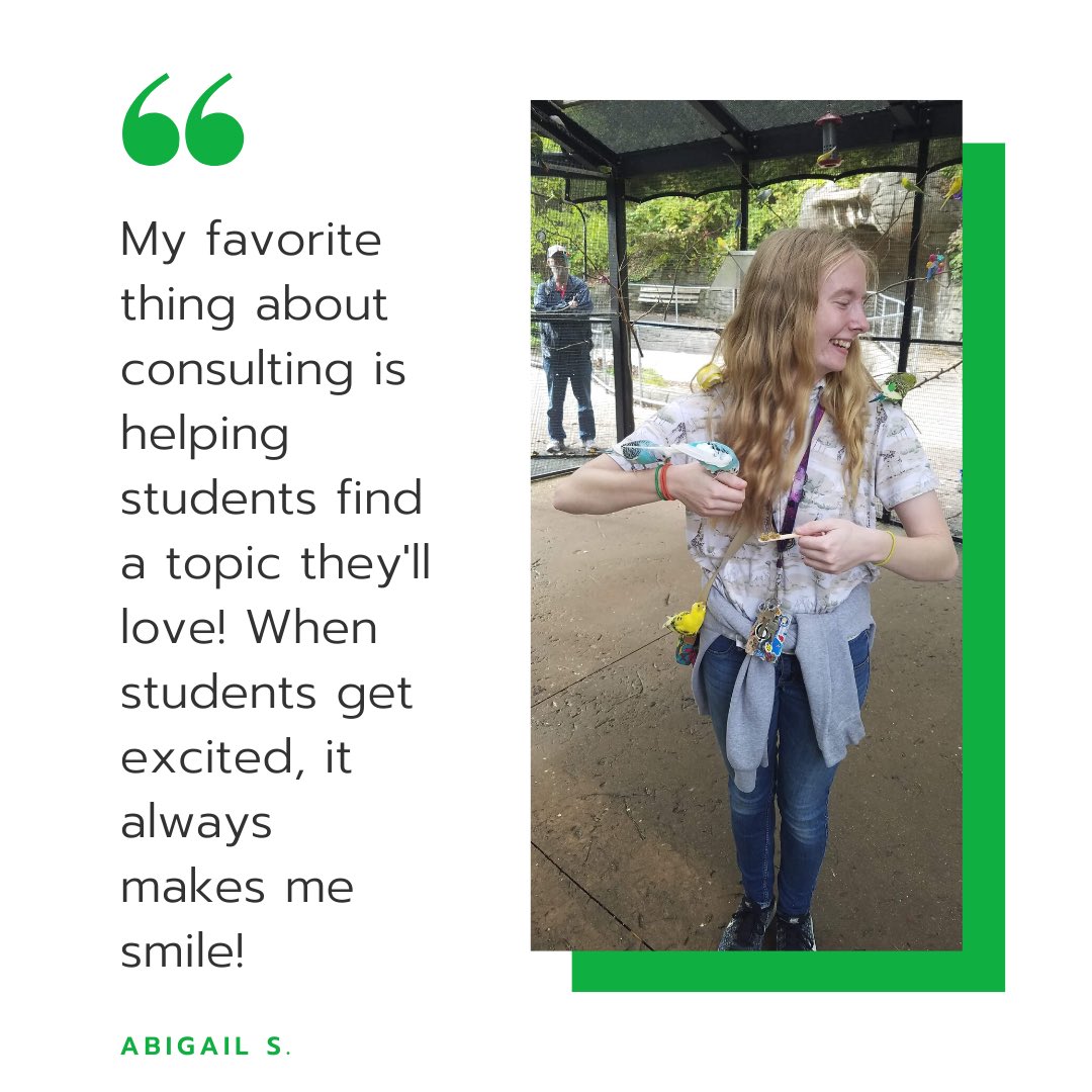 GVWritingCenter's tweet photo. Happy Feature Friday! This week, we are featuring consultant Abigail S! This is her third year as a writing consultant. She is a biomedical sciences major and on her way to vet school next year! Abigail enjoys  watching Planet Earth with her dog, Otis! 🐾📝 #gvwritingcenter https://t.co/Qd5KDLczp9