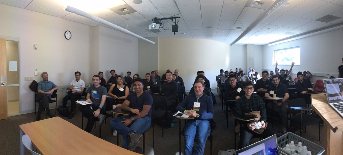 ucsd_cse's tweet photo. The security session was packed! Thanks to everyone who attended the session and my talk (which ended our session) on Hack for Hire. And thanks to everyone for indulging me in a speaker selfie 😬 https://t.co/iA1ksvBV5t