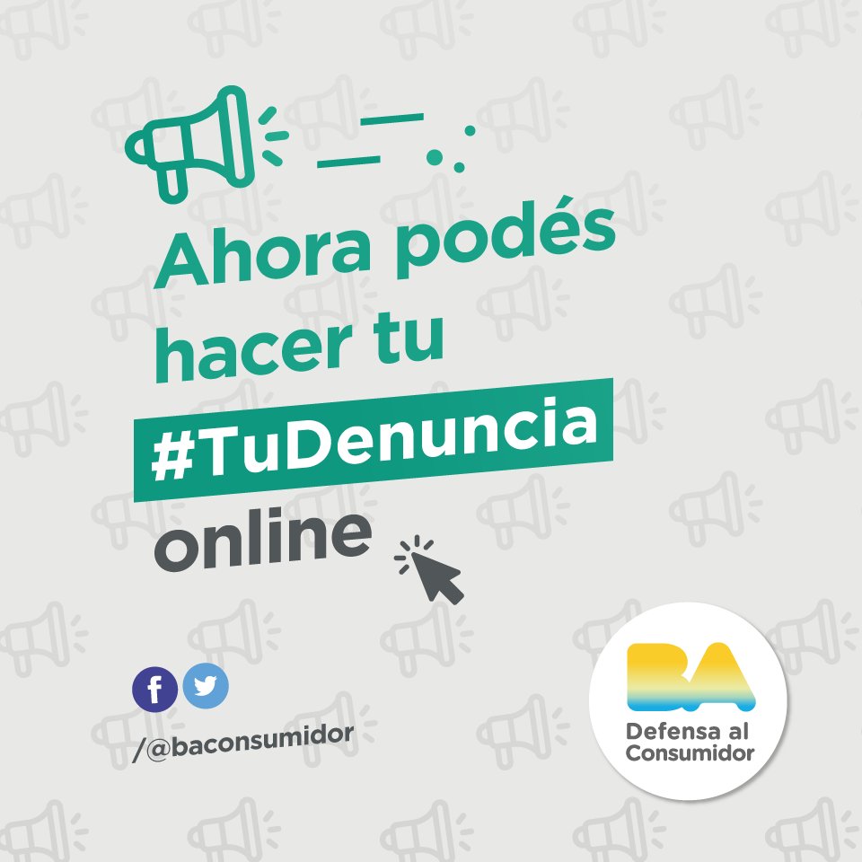 BAconsumidor's tweet photo. Lanzamos un sistema para hacer denuncias online 🙌

Ahora, a través de la web 💻✅, podés reportar inconvenientes con empresas de servicios, comercios, administradores de consorcios y más. 

Para más información ingresá en ➡️ https://t.co/9istqLxYPy https://t.co/yE3aX15Xtw