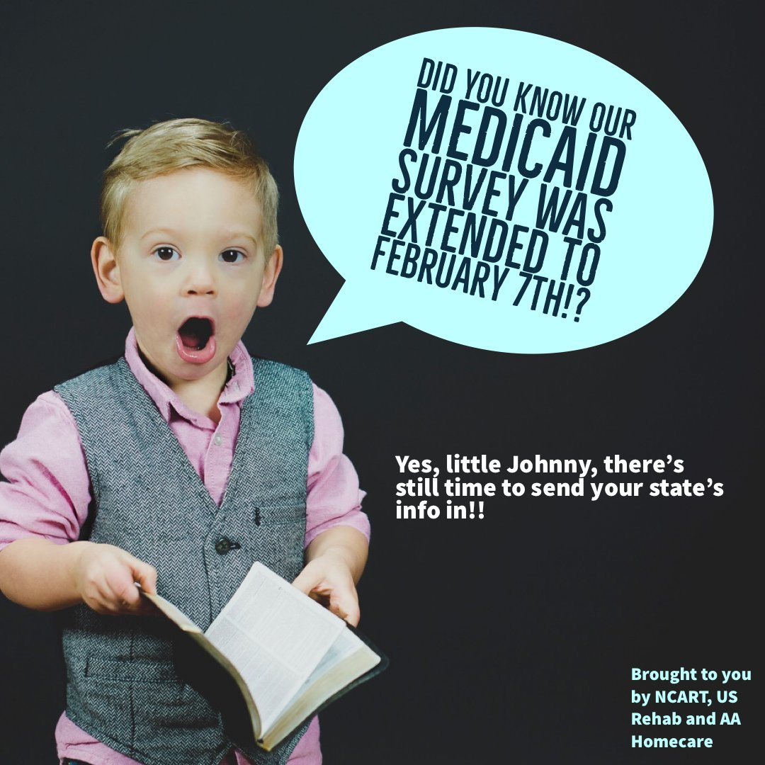 access2crt's tweet photo. You officially have an extra week to get your State Medicaid survey answers in! Remember submitting your answers helps us do our job so you can keep doing yours! https://t.co/ANz5MljqKZ https://t.co/reiJ46Z7ut