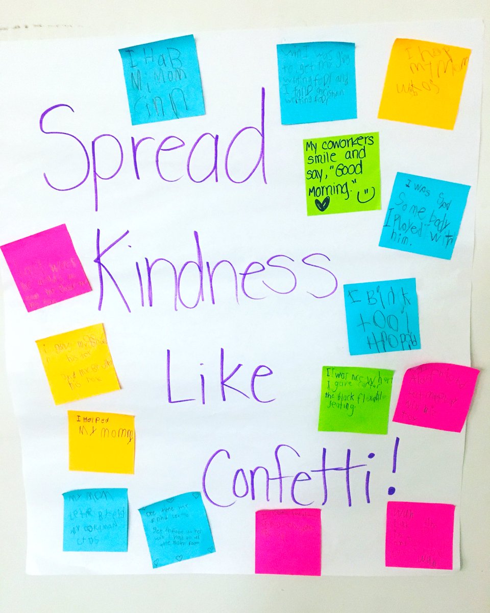 MASTFINSUP's tweet photo. In Mrs. Menendez’s class, the students have enjoyed some lessons about kindness and friendship this week in our Morning. Today, we talked about how we should spread kindness like confetti, and students wrote about kindness and added it to our anchor chart. #finsup @MASTFINSUP https://t.co/NRxadEOCqD