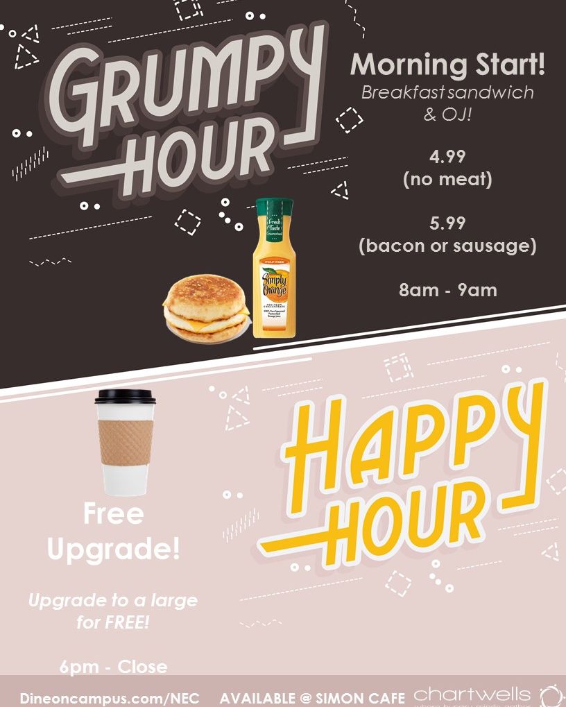NECfoodie's tweet image. Grumpy Hour and Happy Hour 😉 - Take advantage of these specials @ Simon Cafe.
#grumpyorhappy #yourchoice #necfoodie
