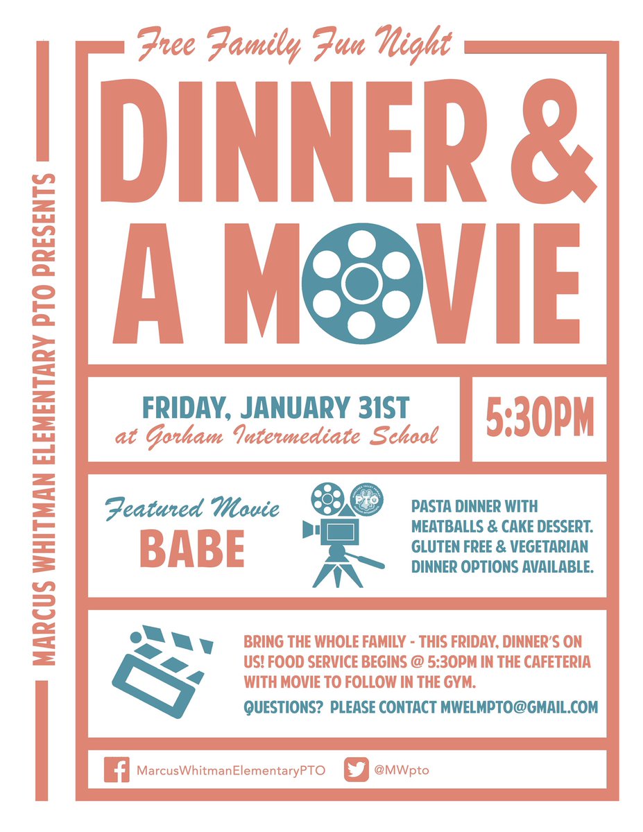 MWEpto's tweet image. You don’t have to cook tonight! Head over to Gorham Intermediate for free dinner &amp;amp; a movie!