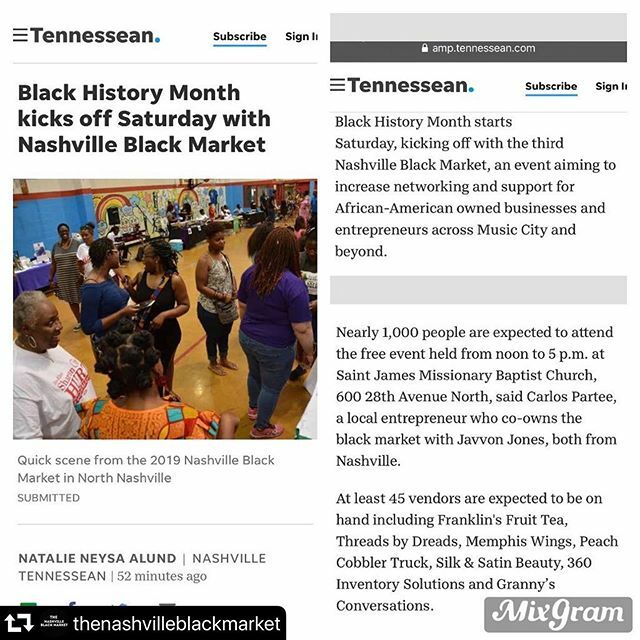 #repost @thenashvilleblackmarket
・・・
Thanks to the Tennessean and Nashville for all the support! Let’s keep building up the black community 🙌🏾 🙏🏾 we’re 2 DAYS away from kicking off Black History Month with our 3rd Nashville Black Market event. This e… ift.tt/3b01OTg