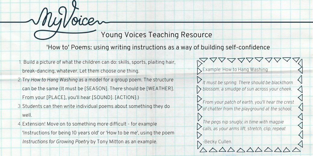 We've put together this teaching resource which uses 'How to' poetry to get pupils to explore and think about what they're good at! Why not give it a go yourself? We'd love to see what you come up with! #teachingidea #teachers #writingworkshops #youngvoices
