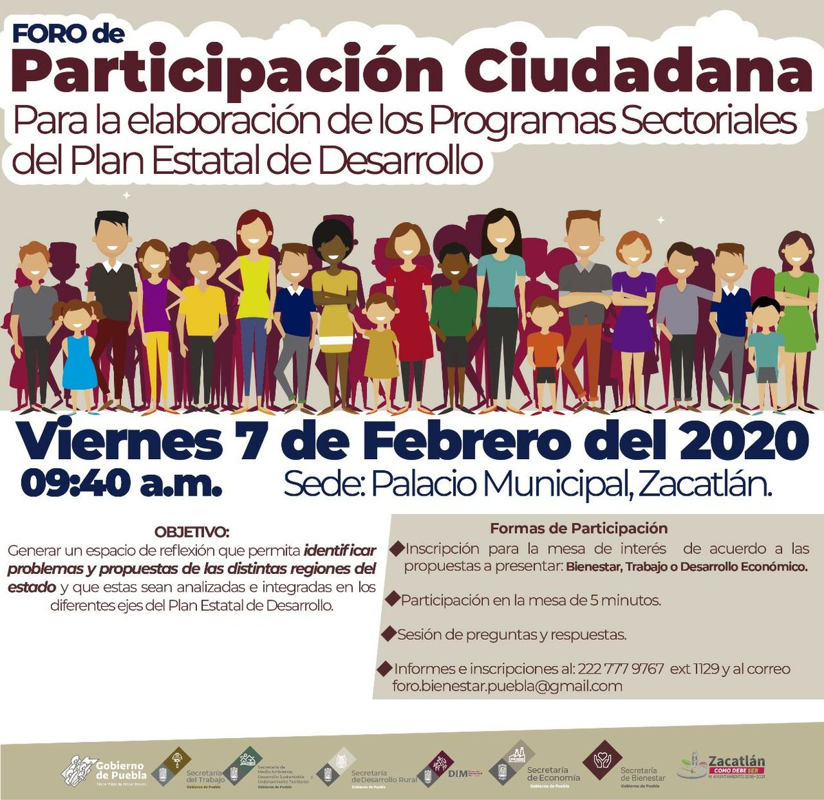 SedetraGobPue's tweet photo. #Zacatlán, este viernes 7 de febrero a las 9:40 am⏰ estaremos en tu Palacio Municipal en el foro de #ParticipaciónCiudadana🙋‍♀️🙋‍♂️ para la elaboración de los Programas Sectoriales del Plan Estatal de Desarrollo. 

¡Asiste! https://t.co/RP5iCGmVo7